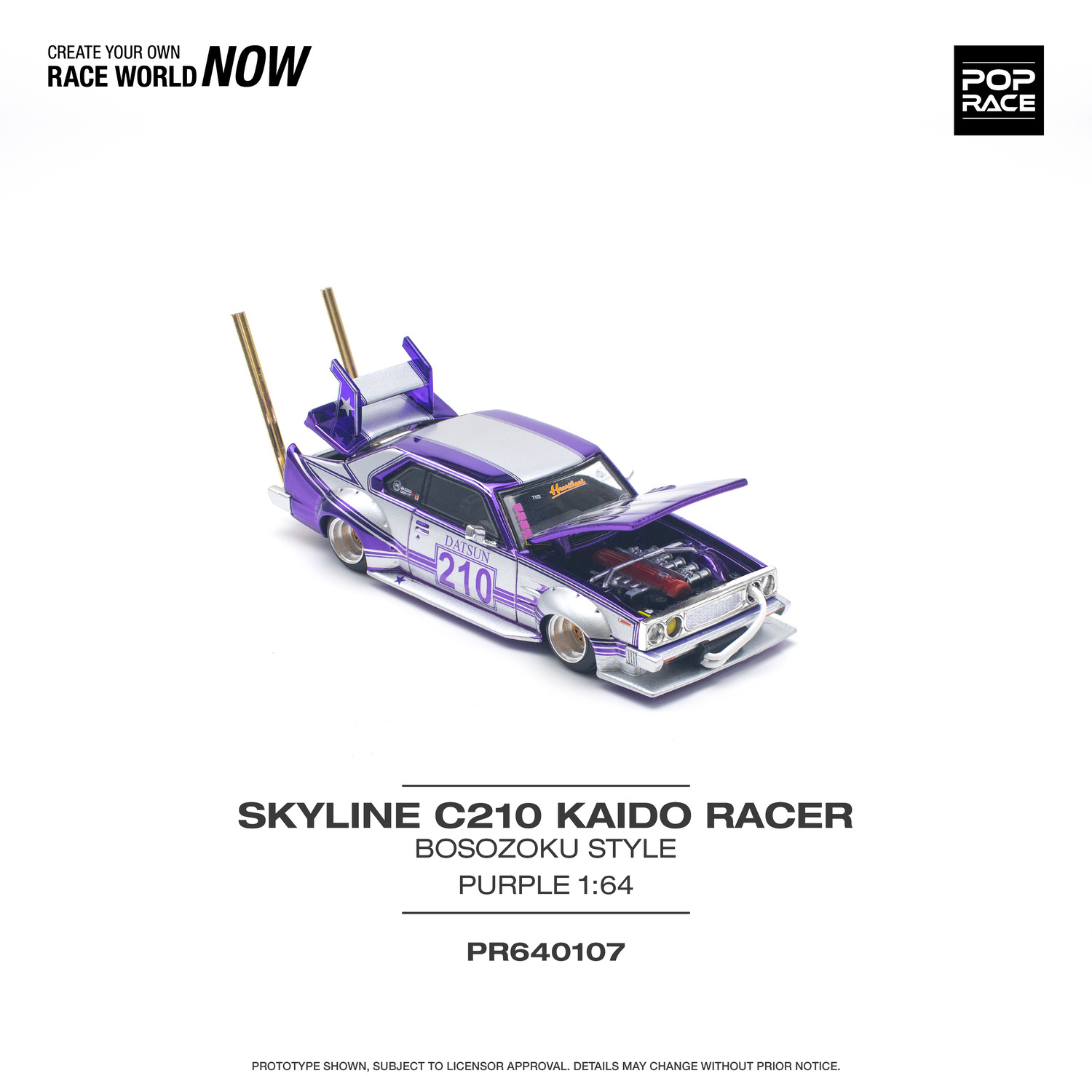 POPRACE 1/64 SKYLINE C210 KAIDO RACER (BOSOZOKU STYLE) PURPLE - Tiny 微影